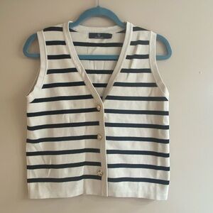 Cute Striped Sweater Vest with Gold Buttons